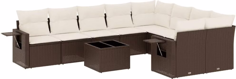 Set Divani da Giardino 10pz con Cuscini in Polyrattan Marrone