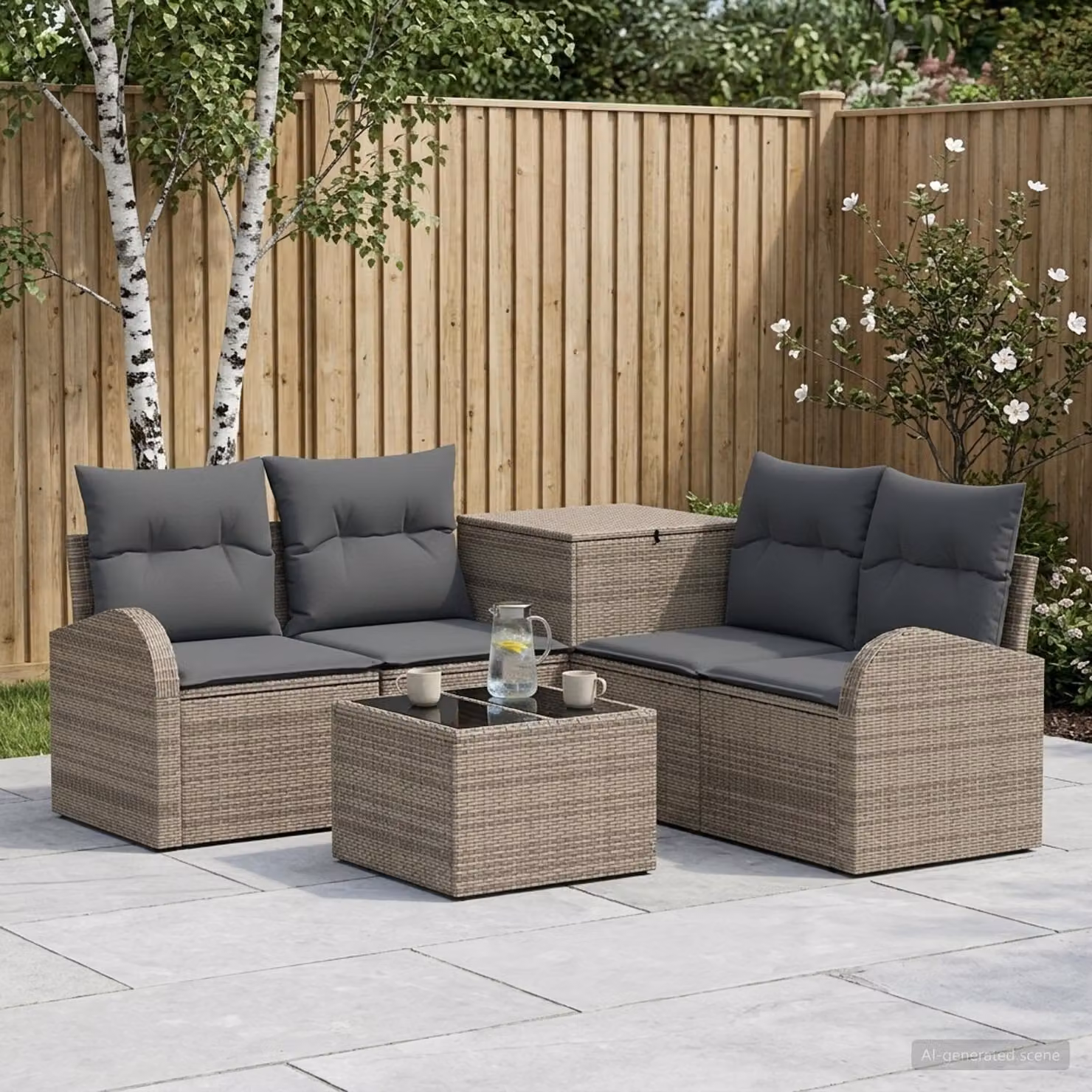 Set di divani da giardino vidaXL a forma di L composto da 6 pezzi in stile moderno, colore grigio e antracite, con struttura in metallo e cuscini inclusi