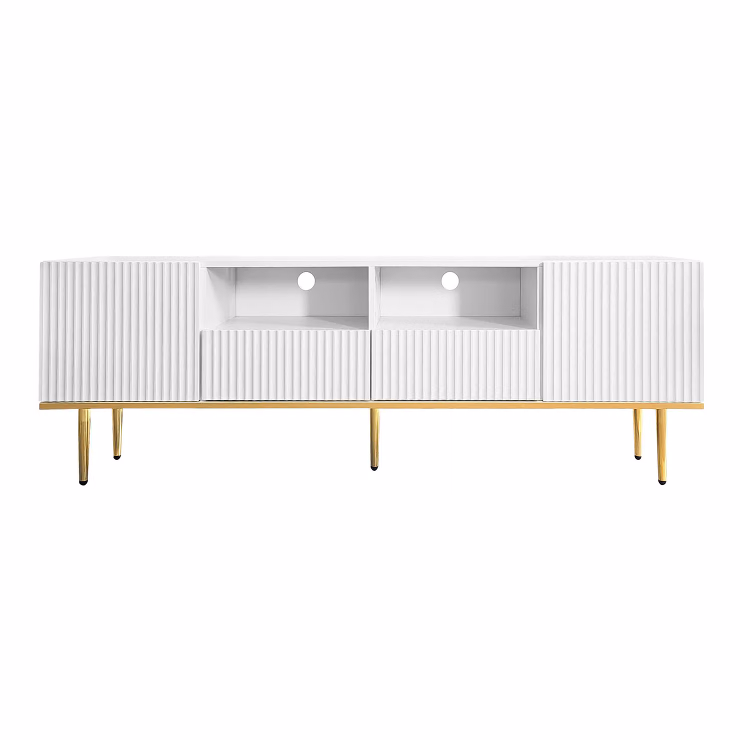 Mobiletto Porta TV Moderno GL Store in Legno Bianco Opaco con Due Ripiani e Due Cassetti, L: 165 cm, P: 36 cm, H: 55 cm – 2