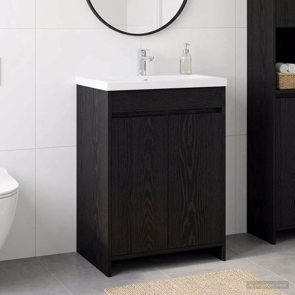 Mobiletto da bagno sottolavabo moderno vidaXL in legno nero opaco L/P/H: 56 x 37,5 x 81 cm