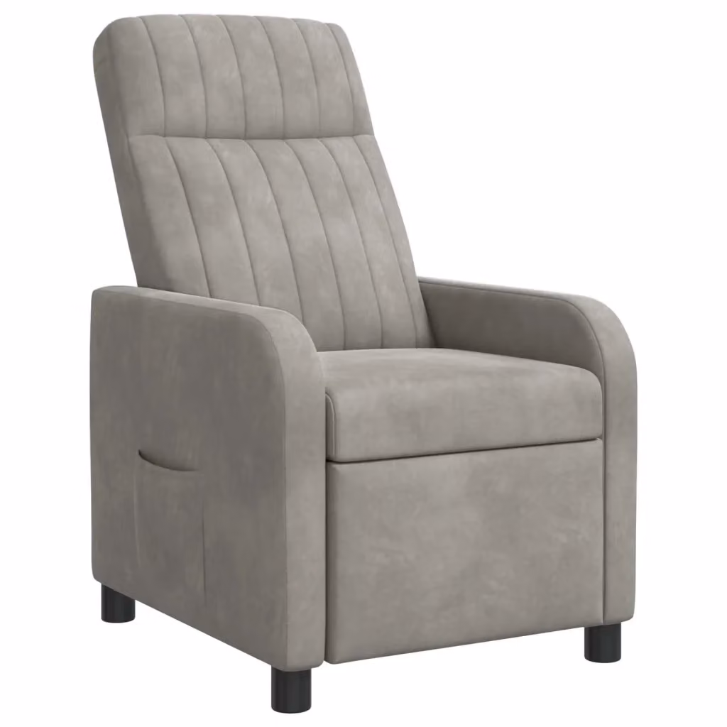 Divano Sedia-Poltrona reclinabile in velluto Grigio Chiaro con braccioli e design moderno – 2