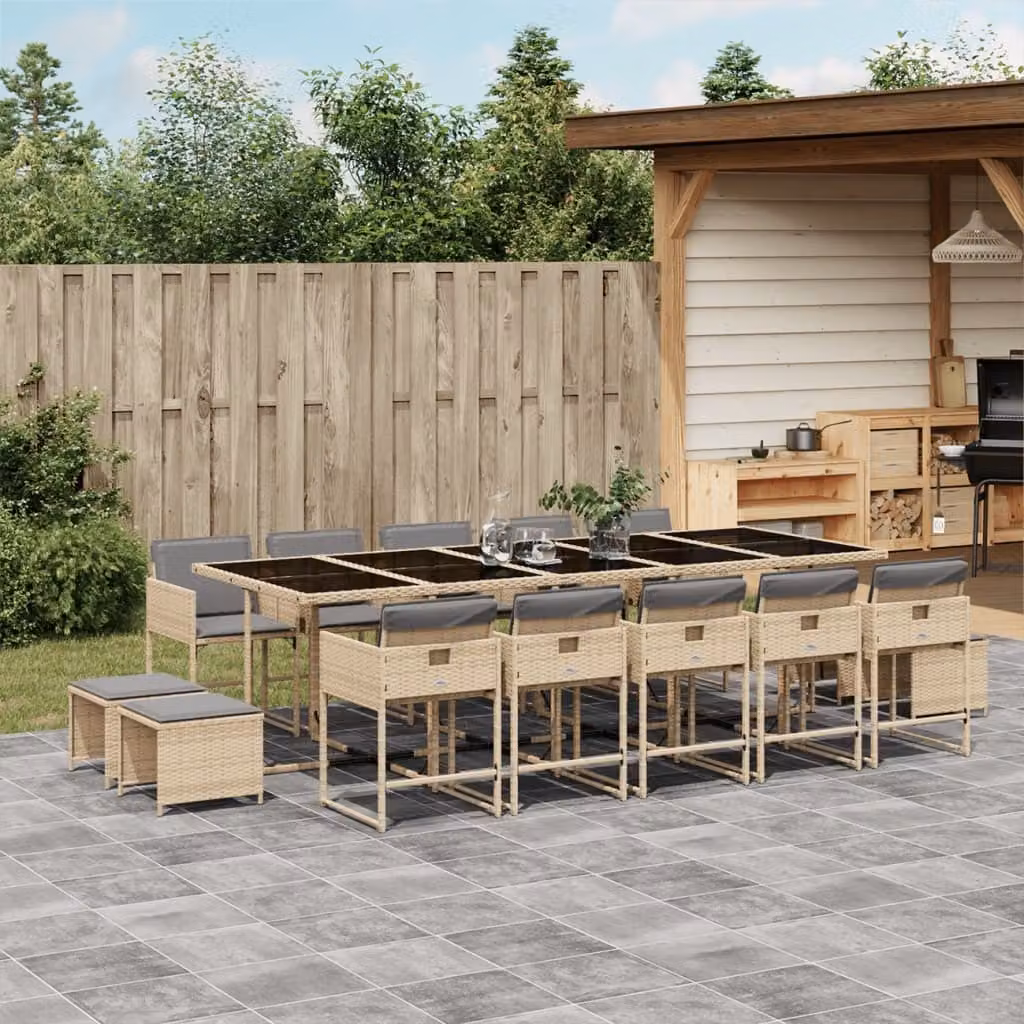 Maison Exclusive - Set Pranzo da Giardino 15 pz con Cuscini Beige Misto Polyrattan