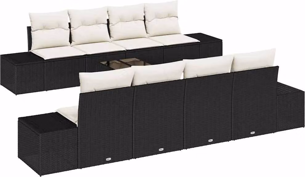 Set Divano da Giardino 8 pcs Nero e Crema polyrattan