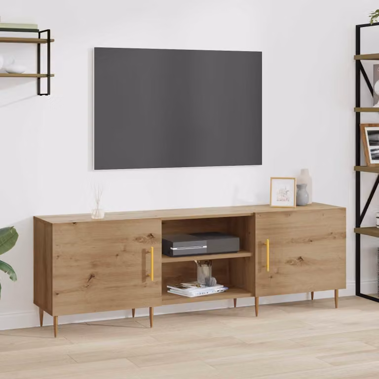 Mobile TV vidaXL in rovere artigianale marrone con scomparti multimediali L: 150 cm, P: 30 cm, H: 50 cm
