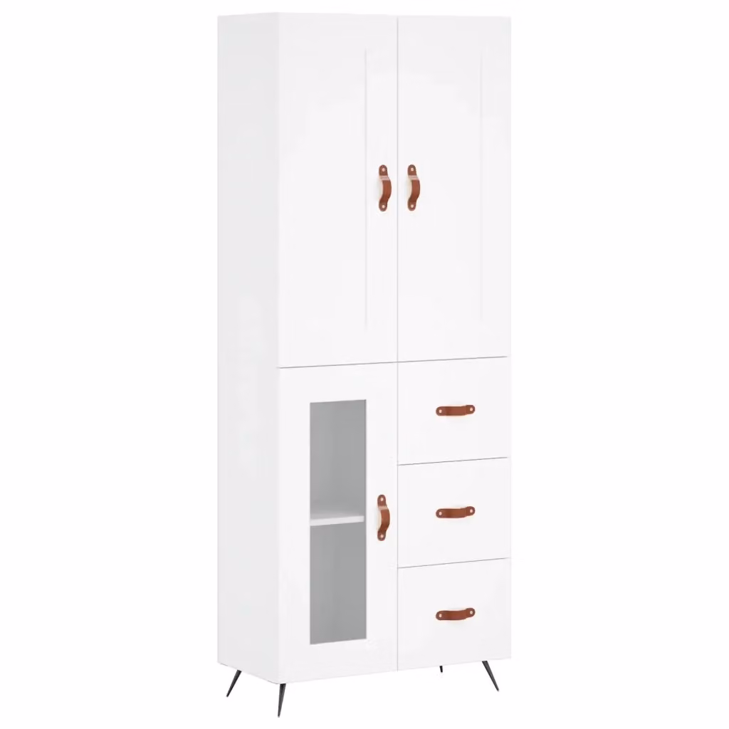Credenza moderna bianca vidaXL in legno e metallo L: 69,5 cm, P: 34 cm, H: 180 cm – 2