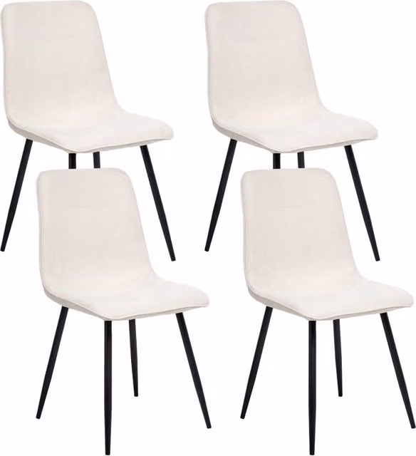 Set di 4 sedie da pranzo BELIANI moderne con seduta in tessuto beige e gambe in metallo nero per sala da pranzo e cucina