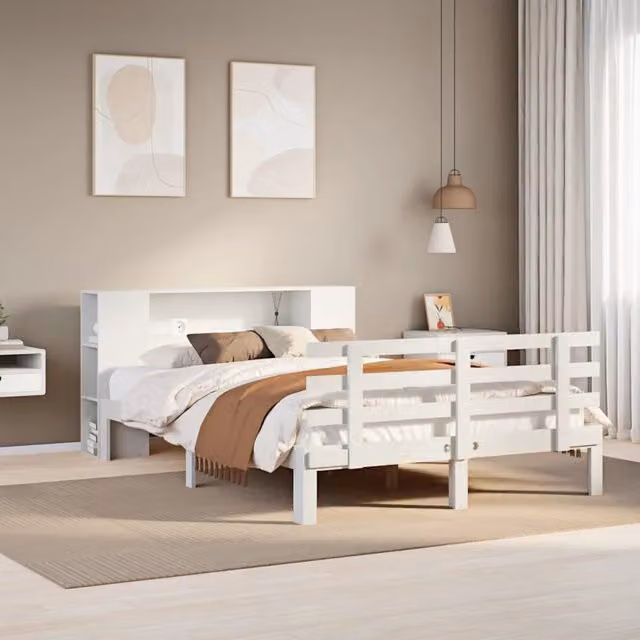 Letto Libreria senza Materasso Bianco 135x190 cm Legno di Pino 3322705