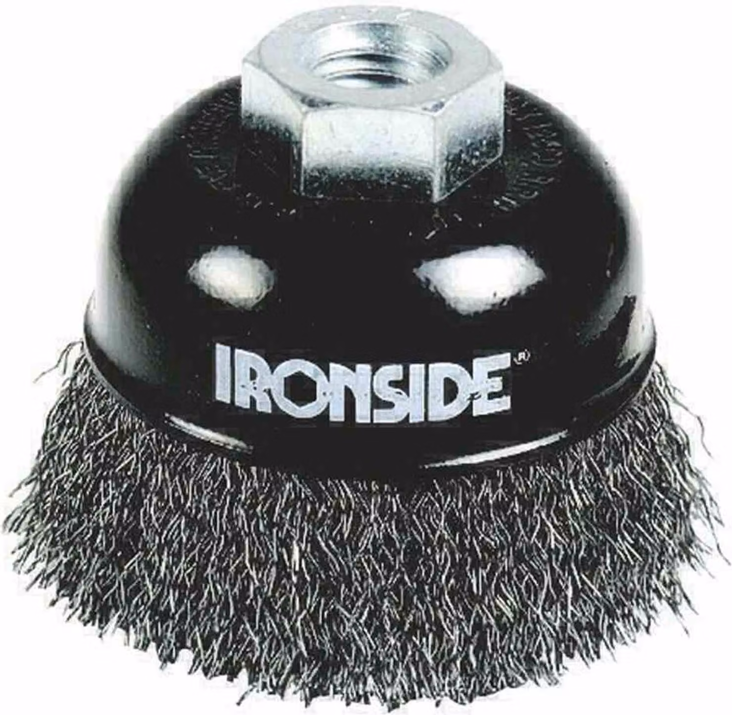IRONSIDE Spazzola a tazza100mm M14 0,3mm crimpata, per tubo angolato.