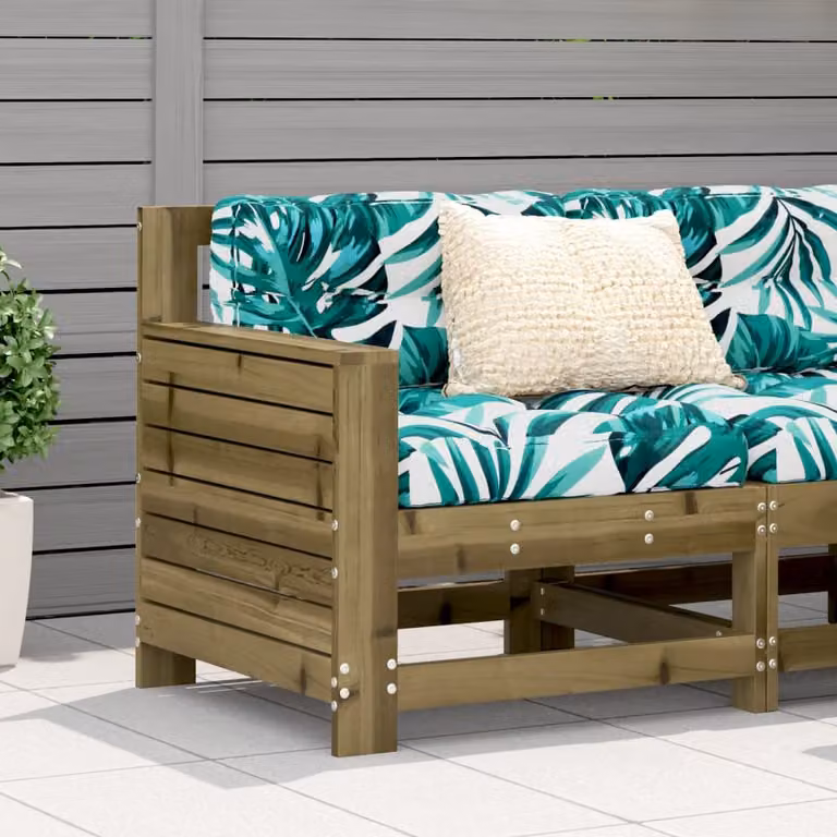 Divano da giardino vidaXL in legno di pino trattato con cuscini imbottiti a fantasia floreale, multicolore
