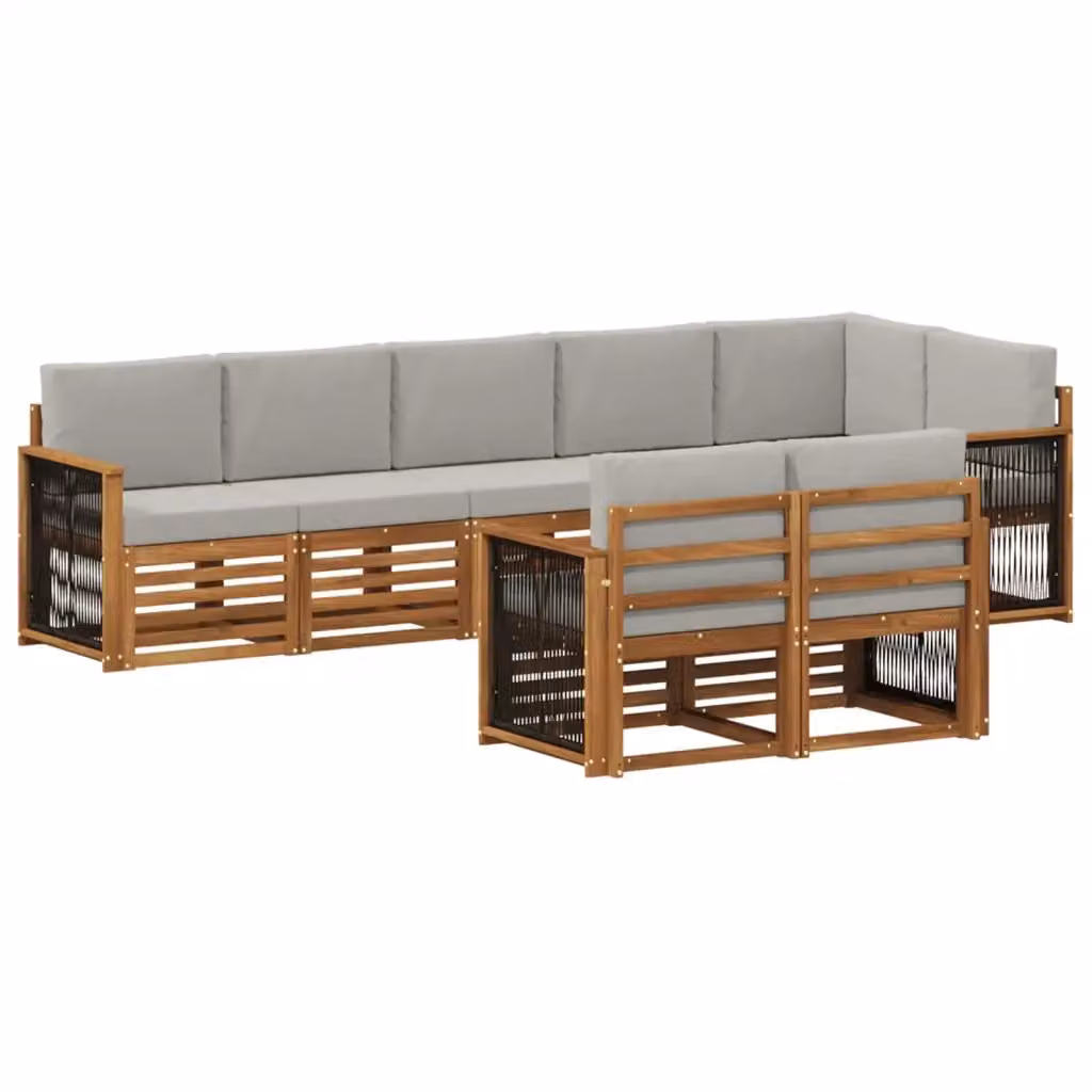 Set di divani da esterno a L vidaXL in legno di acacia con 7 cuscini grigi e marroni – 2