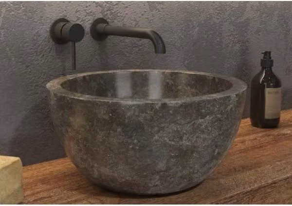LEYLA GREY lavabo rotondo da appoggio Ø40 x20 cm in pietra