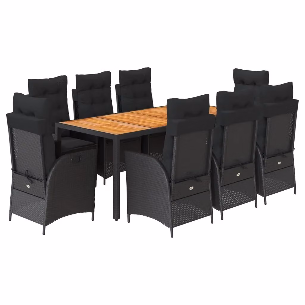 Set da pranzo da giardino vidaXL in legno di acacia e polyrattan nero con 9 pezzi – 2
