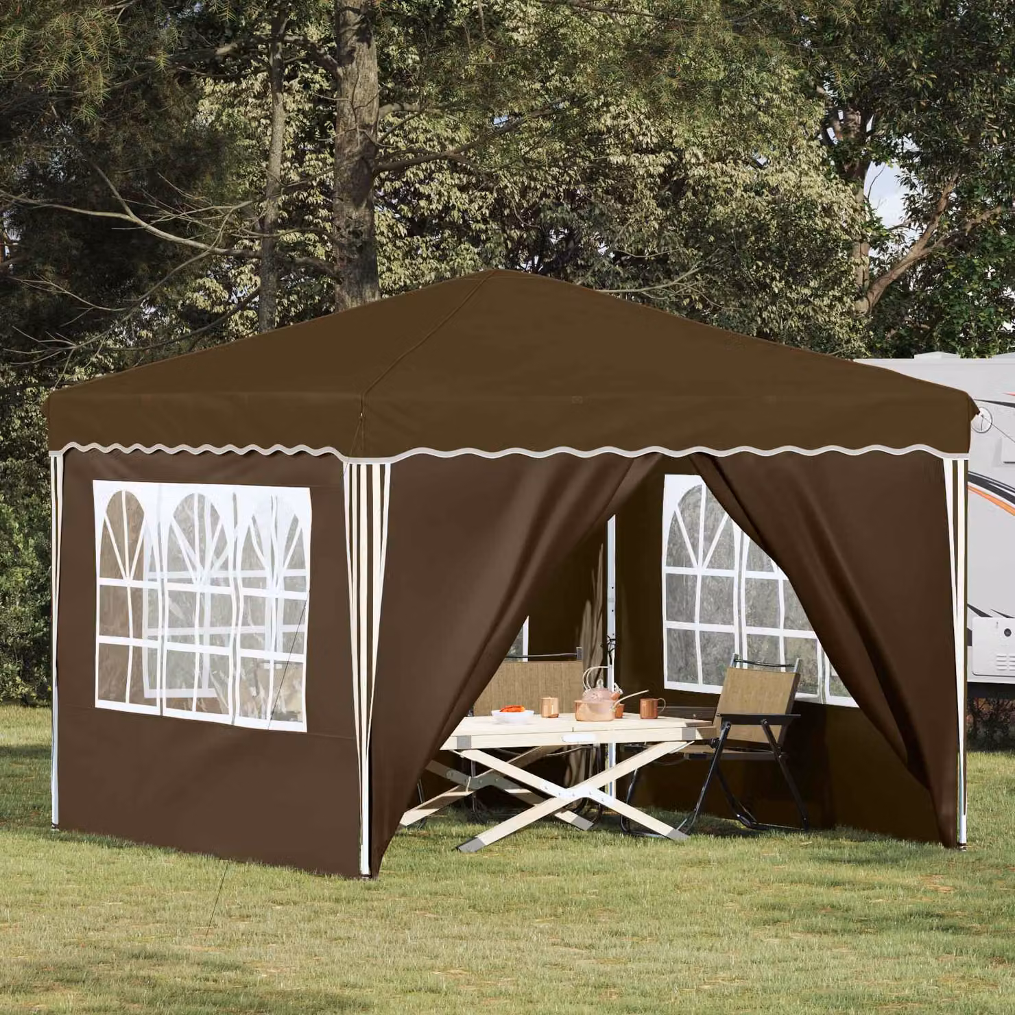 vidaXL Tenda per feste a pop-up L/P/H: 290 x 290 x 245 cm Beige/Grigio/Marrone
