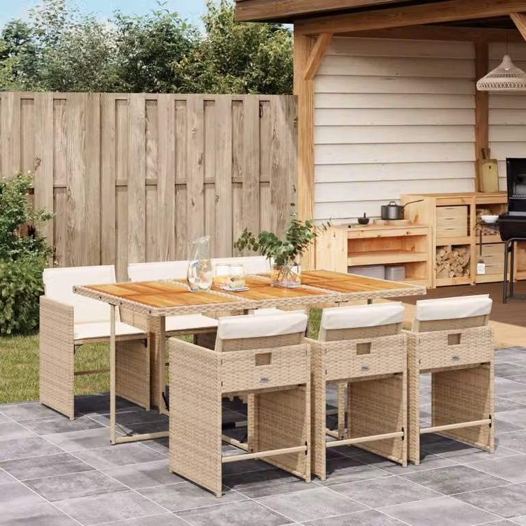 Maison Exclusive - Set da Pranzo da Giardino 7 pz con Cuscini Beige in Polyrattan