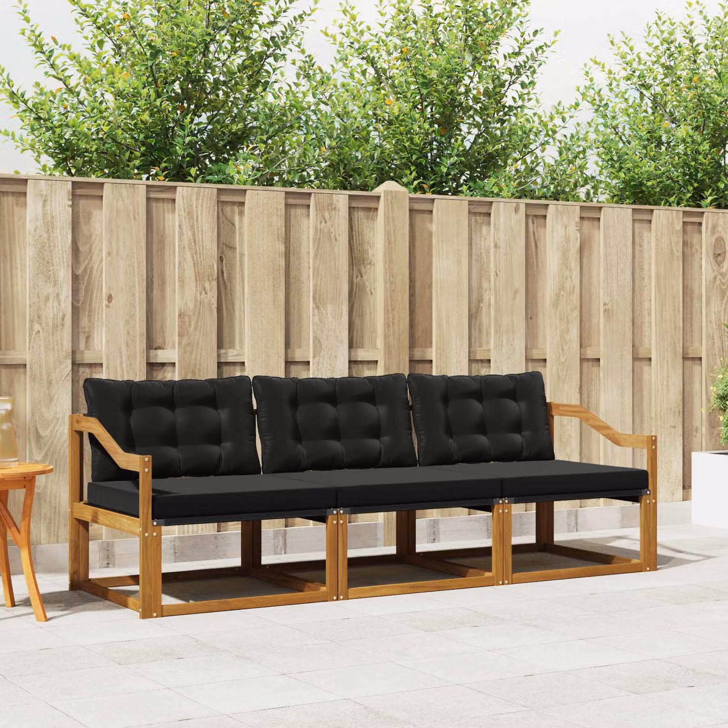 Set di divani da esterno vidaXL 3 pz in legno di acacia e textilene, colore naturale e nero