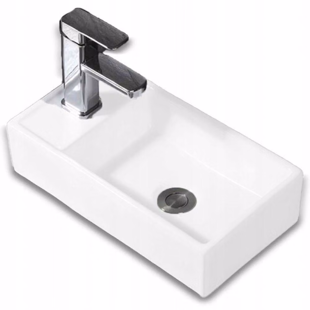 Lavabo rettangolare in Vetroceramica bianca su piano 40x22 cm