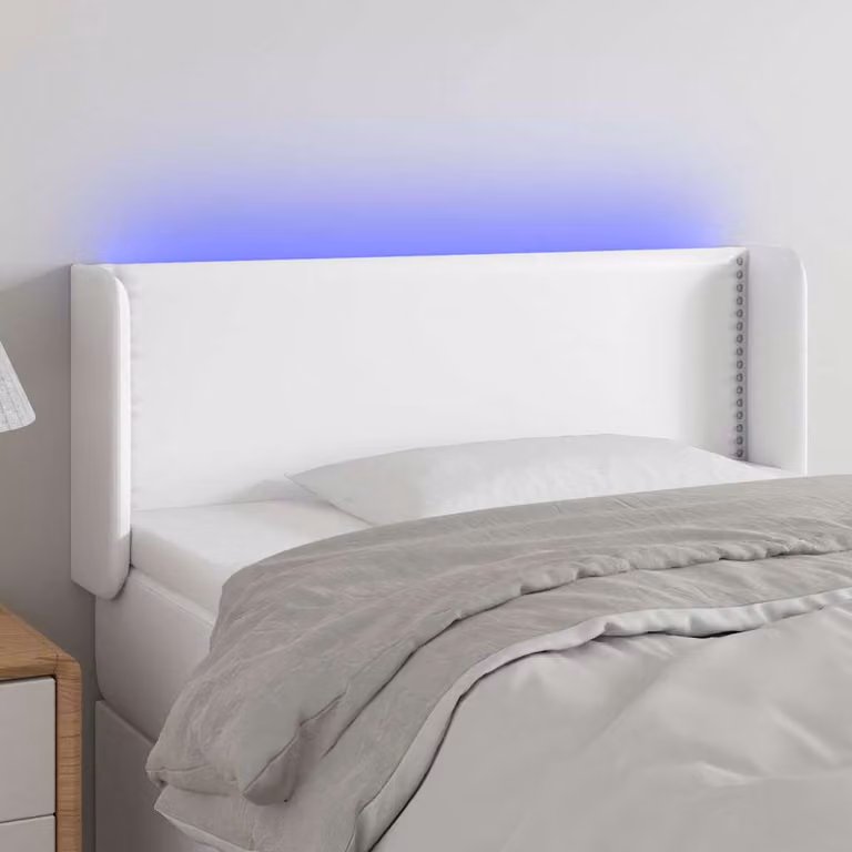 Testiera per letto vidaXL in similpelle bianca con illuminazione LED e porta di ricarica USB, L 103 cm, P 16 cm, H 78-88 cm