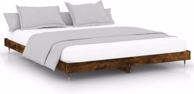 Letto matrimoniale | Letto per adulti | Giroletto senza Materasso Rovere Fumo 200x200 cm in Truciolato