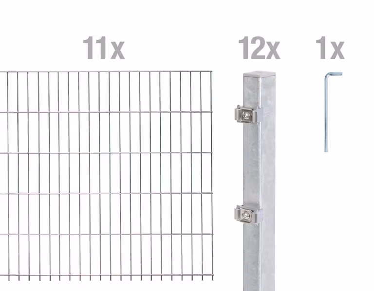 Alberts 656607 Recinzione a doppia rete metallica come set completo di 24 pezzi, zincato a caldo, altezza 120 cm, lunghezza 22 m