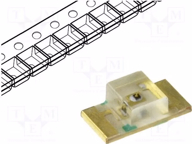 5 LED, 20-50 mcd, 3,2 x 1,6 x 1,05 mm, angolo di emissione 120°, SMD 1206, colore verde, 2,1-2,5 V, 20 mA, codice prodotto KPTR-3216CGCK