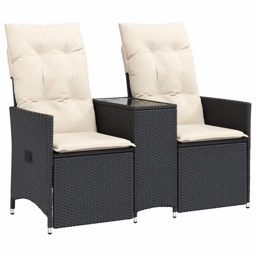 Set da giardino moderno vidaXL in rattan e metallo con tavolino in vetro nero e bianco – 2