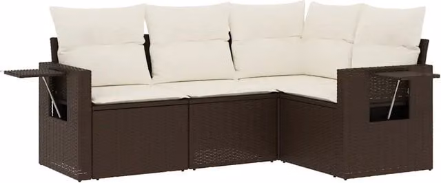 Set Divano da Giardino 4 pz | Set Salotto da Giardino con Cuscini Marrone in Polyrattan