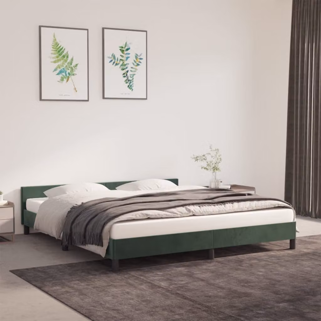 The Living Store Struttura letto con testiera in velluto verde scuro 180x200 cm