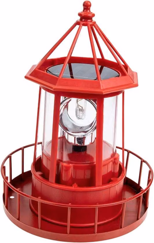 Lampada solare con faro LED girevole, colore rosso.