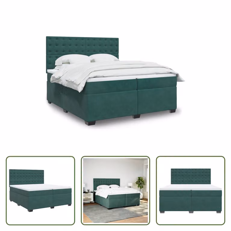 The Living Store Letto a molle con materasso verde scuro 200x200 cm in velluto