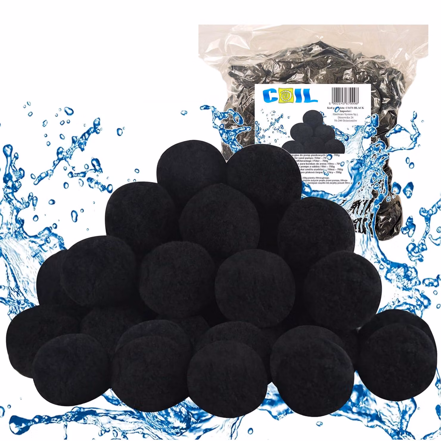 Lebula: palline filtranti nere per pompa a sabbia da piscina, confezione da 700 g (equivalenti a 25 kg di sabbia)