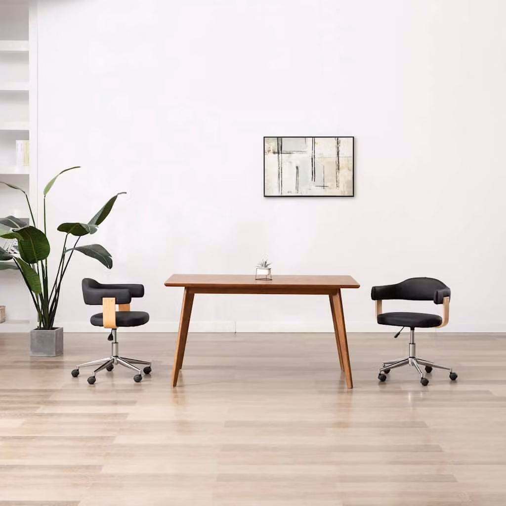 Sedia da Pranzo Girevole vidaXL Nera in Similpelle e Legno con Altezza Regolabile e Ruote