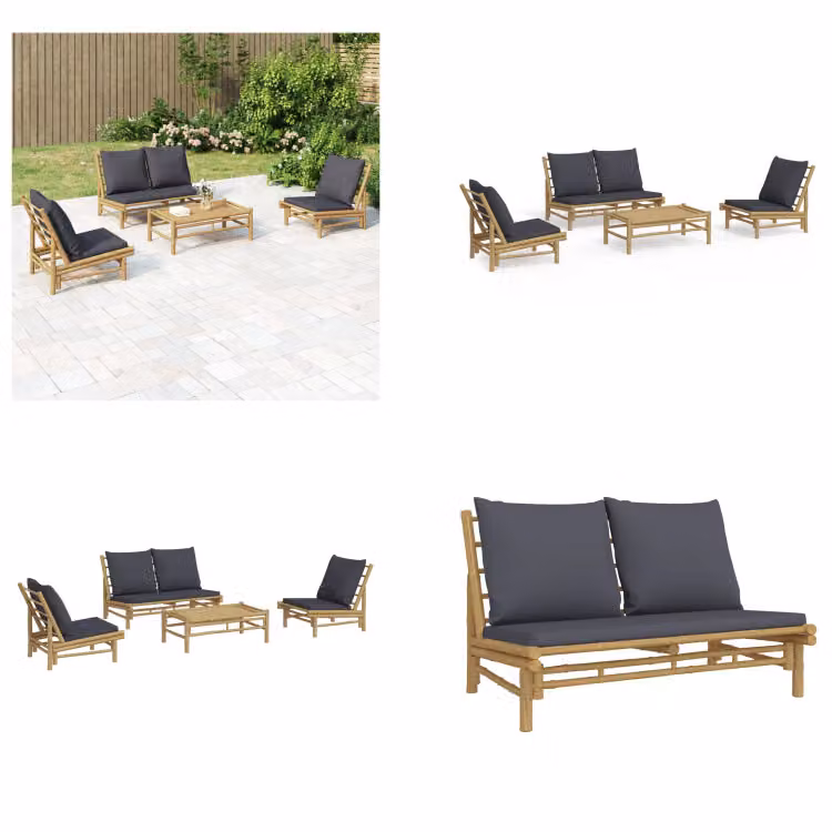 vidaXL set salotto da giardino 4 pezzi con cuscini grigio scuro bambù - Set salotto da giardino - Set salotto da giardino - Set salotto - Set arredo giardino