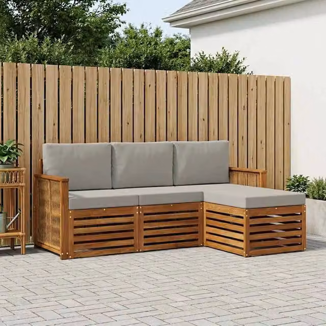 Set di divani da esterno 4 pz Naturale e Grigio Chiaro 3384207
