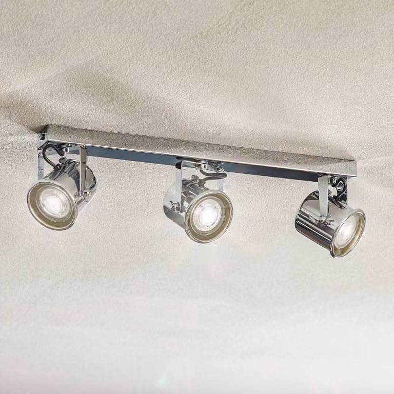 Faretto da soffitto Canico, 3 luci, cromato Canico Argon, dimmerabile, Cromo / Argento, Soggiorno / Sala da pranzo, Metallo, Moderno, Faretto alogeno