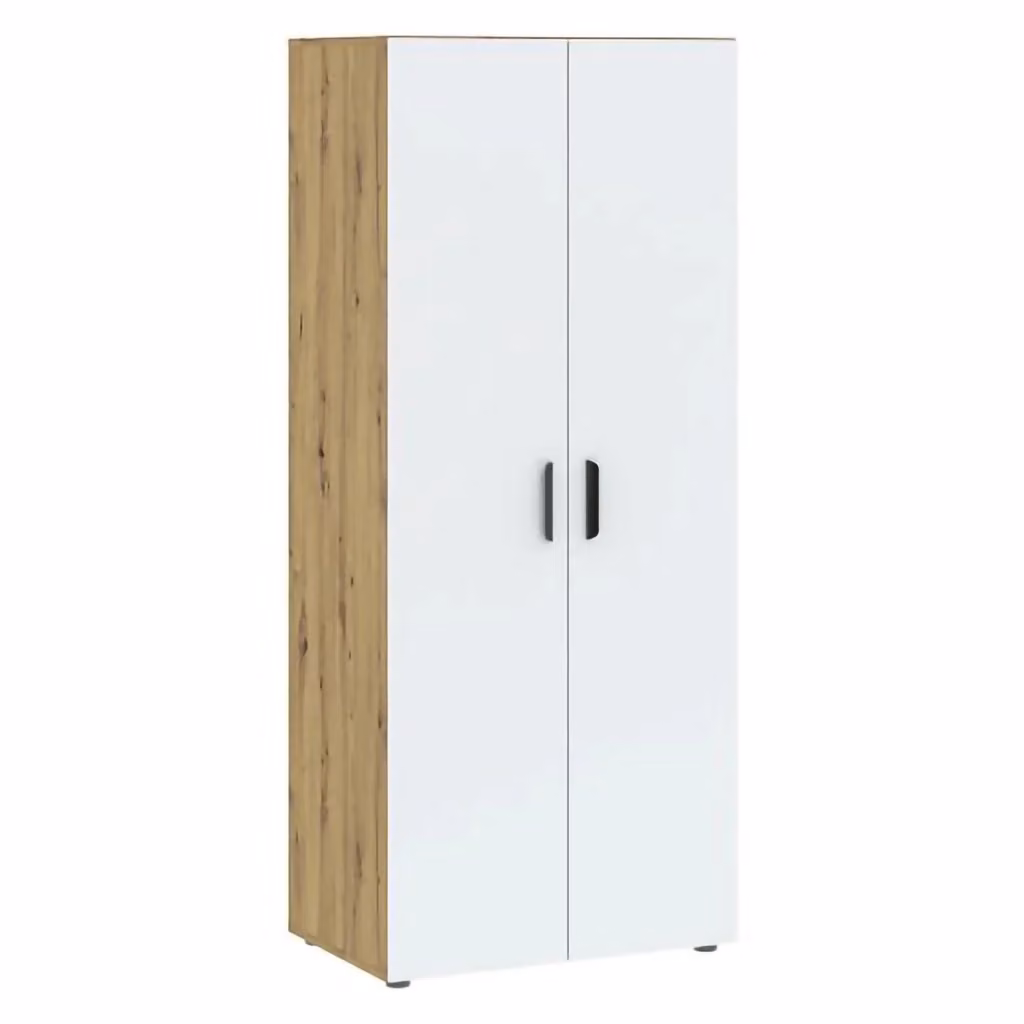 Armadio da camera da letto DMORA con ante a battente, ripiani interni e appendiabiti, colore marrone rovere, L: 74 cm, H: 179 cm, P: 52 cm – 2