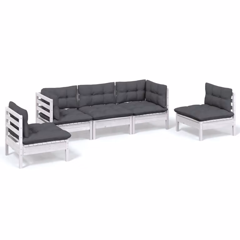 Set Salotto da Giardino 5pz con Cuscini Legno Massello di Pino
