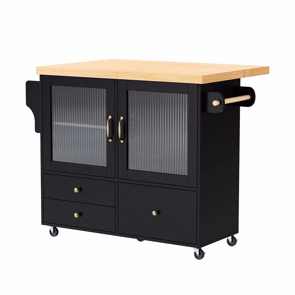 Isola da cucina mobile Xylo con tavolo allungabile e ruote, nero – 2