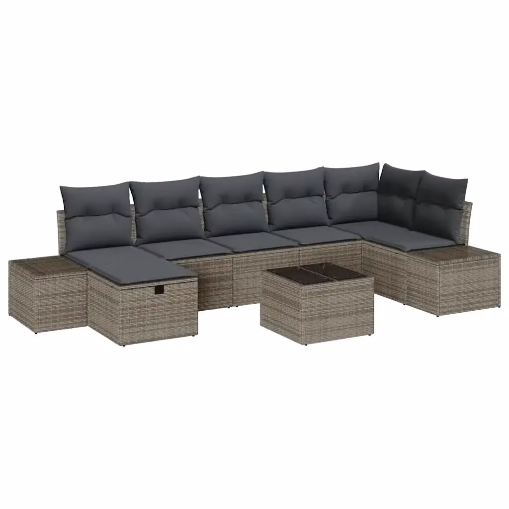Set di divani da giardino vidaXL in rattan grigio con cuscini e tavolino da esterno, 7 pezzi – 2