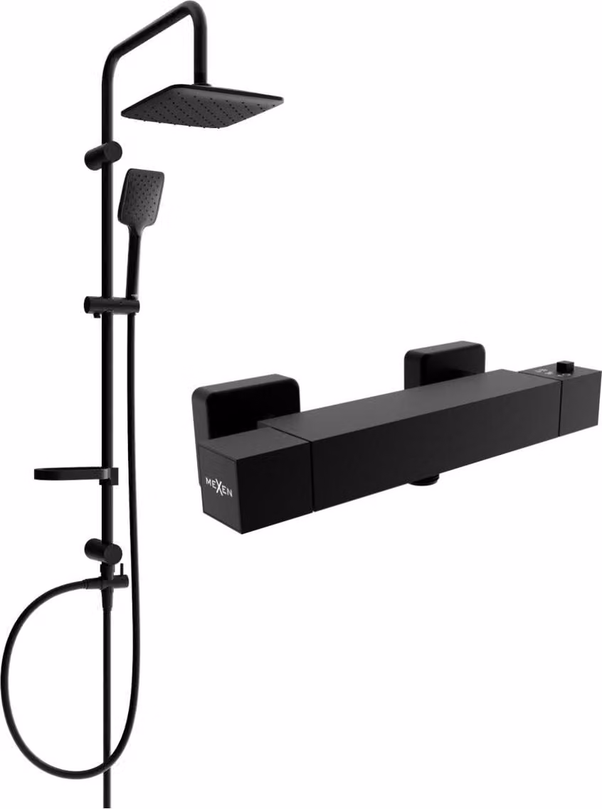 Mexen Sven set doccia esterno con soffione e miscelatore termostatico Cube, nero - 77200262-70