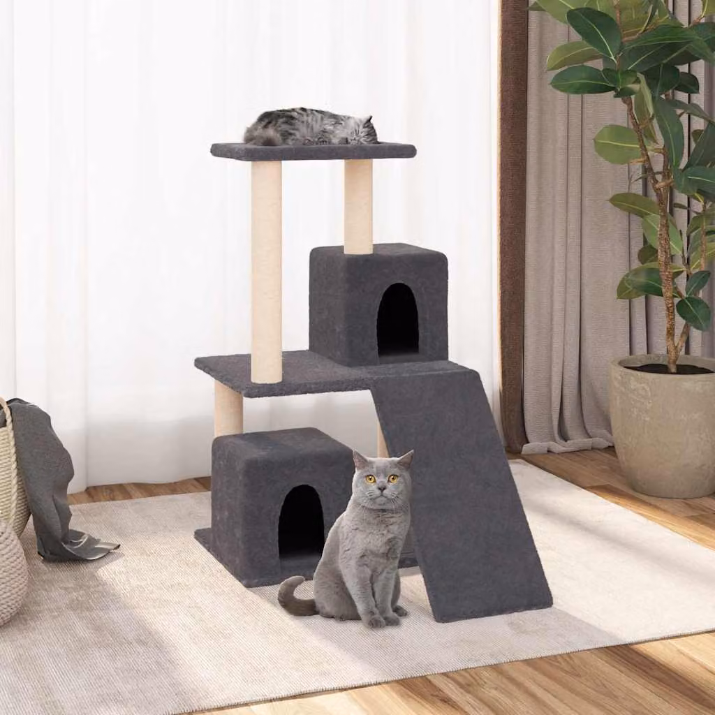 Albero per gatti vidaXL con tiragraffi in sisal, colore grigio, Altezza: 82 cm