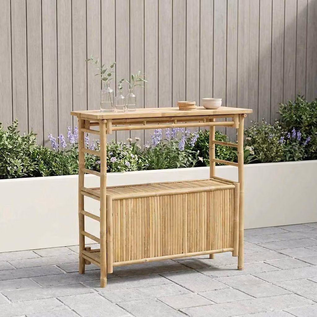 vidaXL Tavolo da bar da esterno in bambù moderno, colore naturale beige/marrone, L: 110 cm, P: 50 cm, H: 105 cm