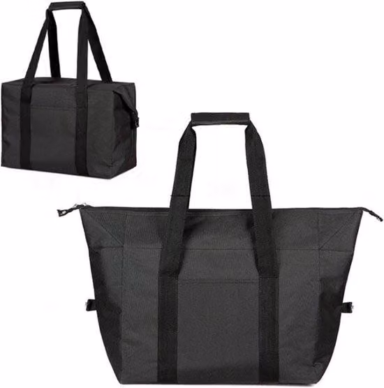 Borsa termica pieghevole con cerniera - Modello grande, ideale per campeggio e picnic - Colore: nero