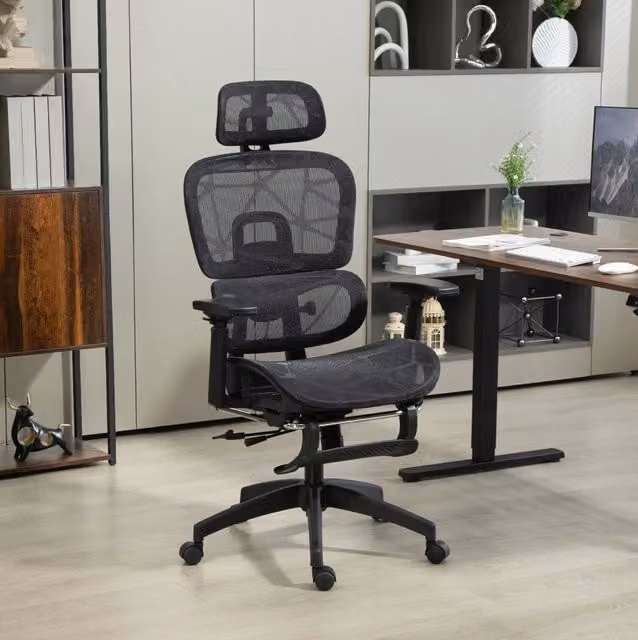 Sedia da ufficio ergonomica 66x64x122 cm nera con poggiapiedi