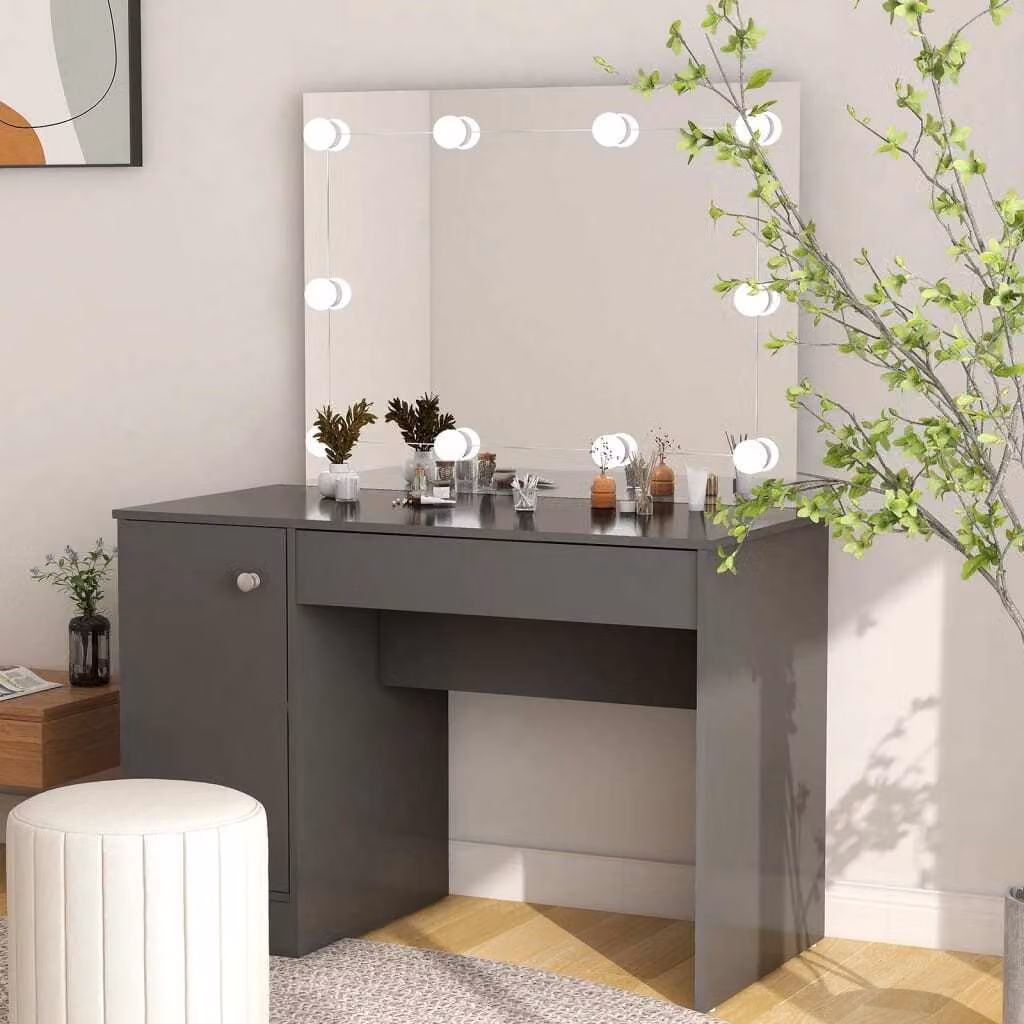 The Living Store Comodino con illuminazione LED 110x55x145 cm MDF Grigio