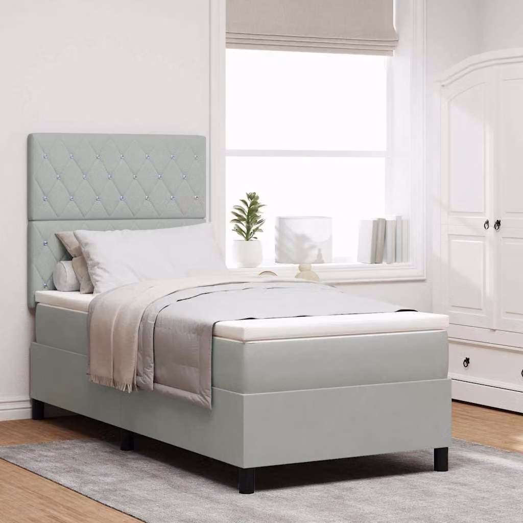 Maison Exclusive - Letto boxspring con materasso grigio chiaro 100 x 200 cm velluto