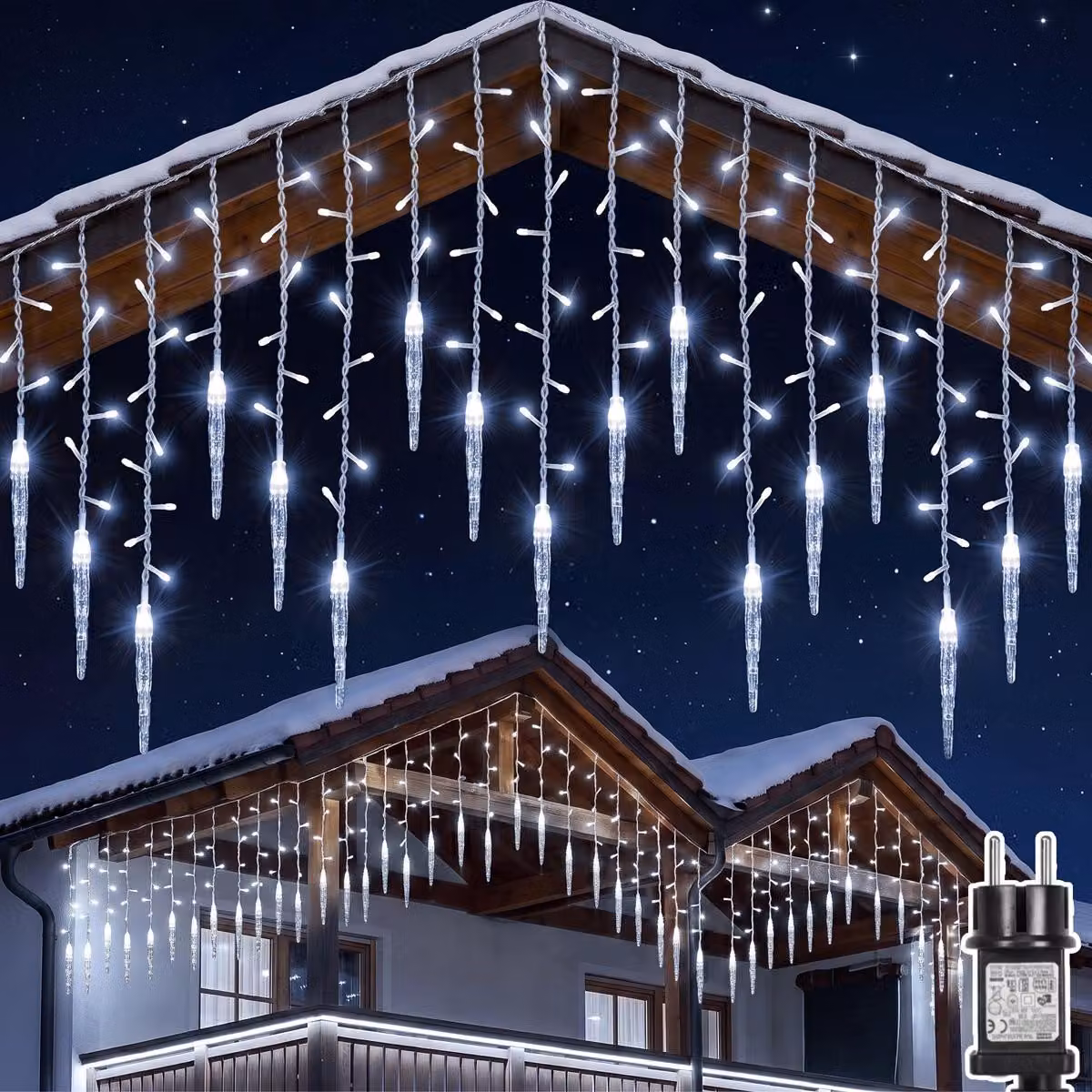 3.5m 96LED ghiacciolo fata luci luce bianca fredda tenda impermeabile indoor party giardino decorazione di Natale