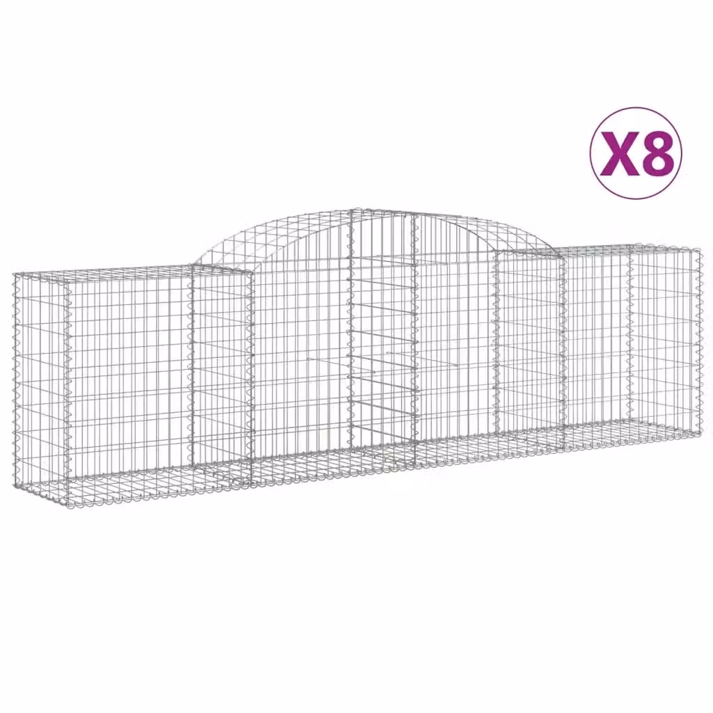 Set di 8 Cesti Gabbioni ad Arco vidaXL in Acciaio Zincato Argento L: 300 cm, P: 50 cm, H: 80-100 cm – 2