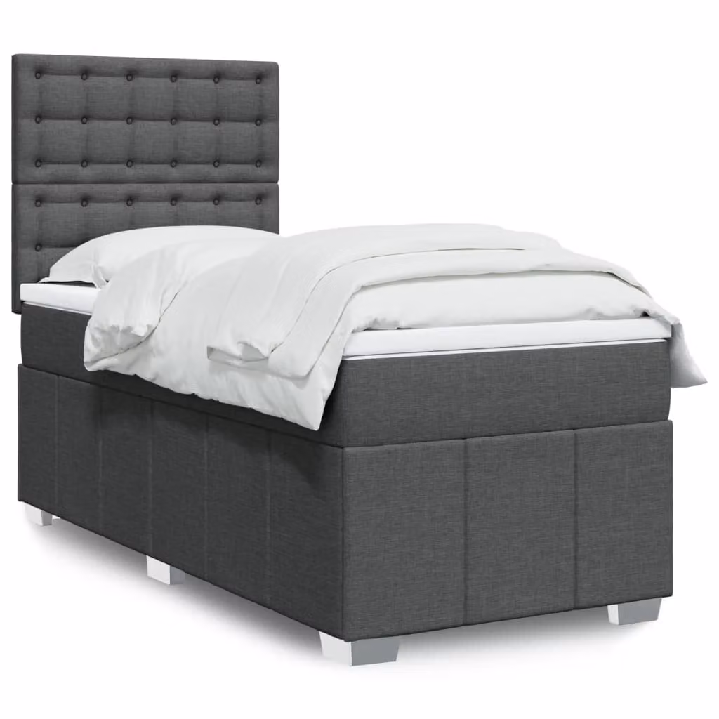 vidaXL Giroletto a Molle con Materasso in Tessuto Grigio Scuro e Bianco, L/P/H: 90 x 190 cm