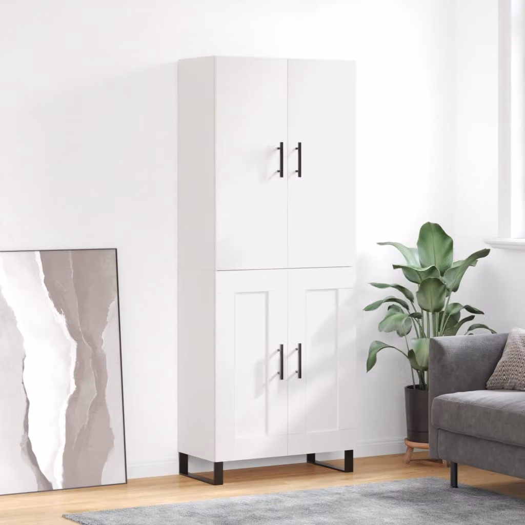 vidaXL Credenza Moderna Bianca con Ante a Battente in Legno e Metallo L: 69,5 cm, P: 34 cm, H: 180 cm