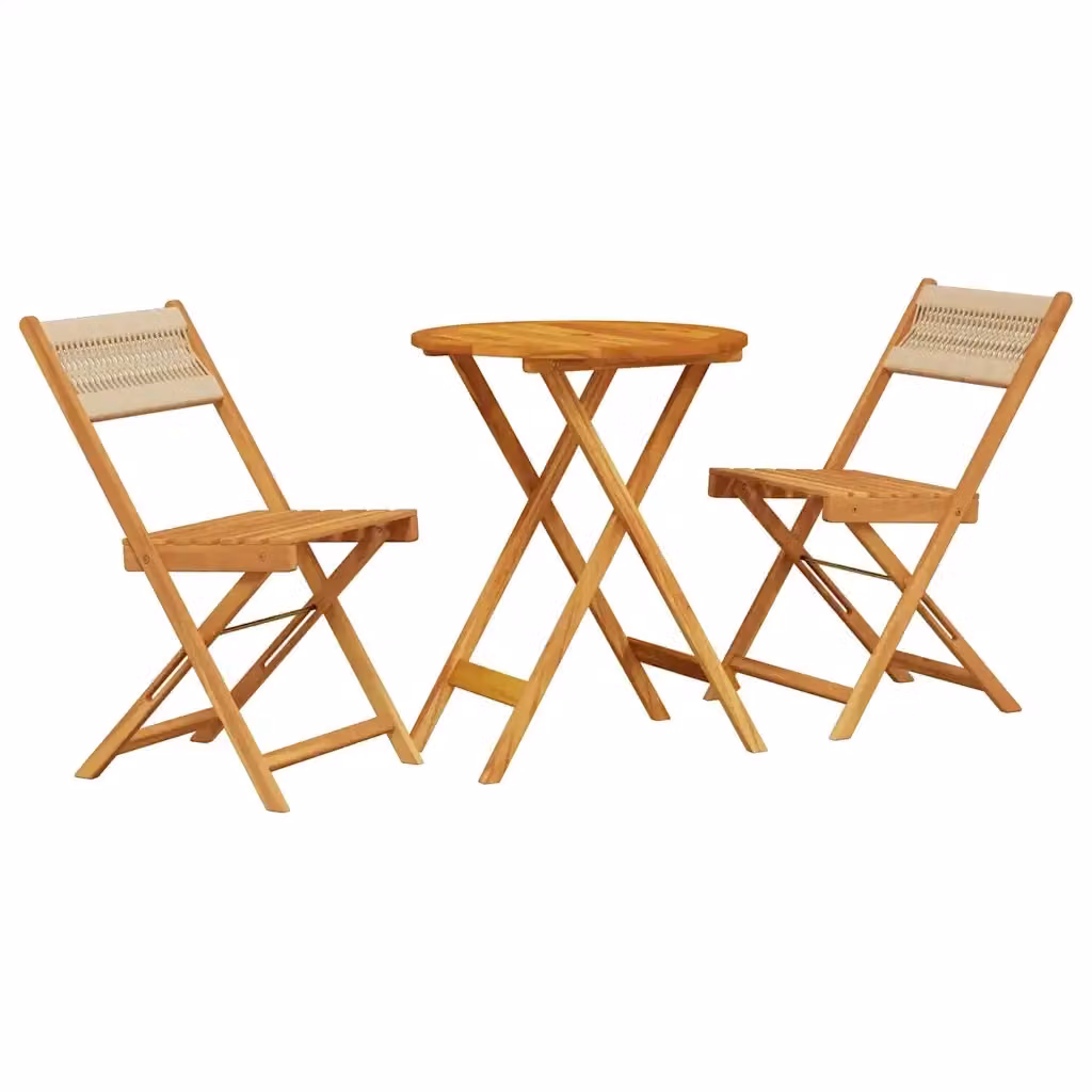 Set da Bistrot vidaXL 3pz Beige in Polipropilene e Legno di Acacia Olio – 2
